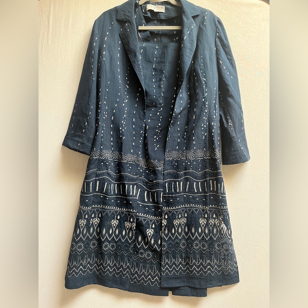A & K Designs Vintage 2-Piece Duster Jacket & Midi Dress Set Size S